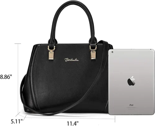 Vista 2 de BOSTANTEN Bolso de mano de cuero para mujer, con asa superior, bolso de hombro, monederos cruzados, carteras de cuero negro y para mujer, bloqueo
