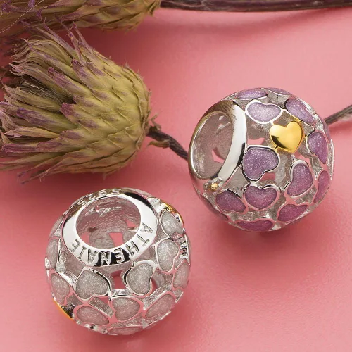 Vista 6 de ATHENAIE 925 Sterling Silver Purple Abundance of Love Enamel Openwork Charms Fit All European Bracelets Necklace