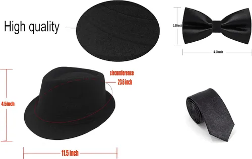 Vista 3 de Disfraz de los años 20 para hombre, accesorios de los años 20, chaleco de gángster de Gatsby, sombrero de Fedora, pajarita, conjunto de Halloween