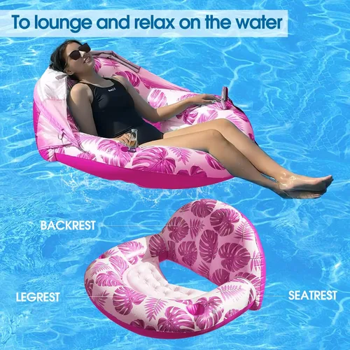 Vista 3 de COOLCOOLDEE New Upgraded Pool Chair Float with Shade,XL Pool Floats for Adults Heavy Duty,Inflatable Pool Chair Lounge Float with Cup Holder &
