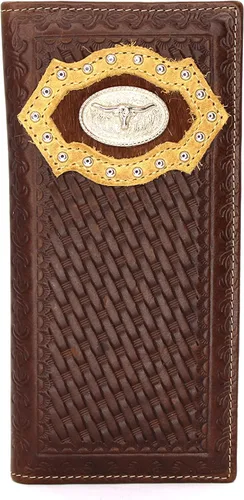 Vista 26 de Billetera de chequera plegable con pelo de vaca o bordado de tela cartera 0201 BR 0201 Bordado Marrón