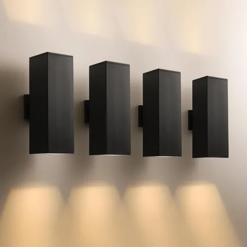 Vista 19 de mirrea Moderna luz de porche al aire libre en 2 luces con tubo rectangular de aluminio y cubierta de vidrio templado, aplique de pared impermeable