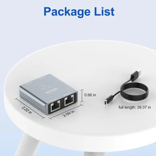Vista 4 de Divisor Ethernet de 1000 Mbps 1 a 2, Divisor de red RJ45 de alta velocidad Gigabit, con cable de alimentación de 3 pies, 2 dispositivos de red