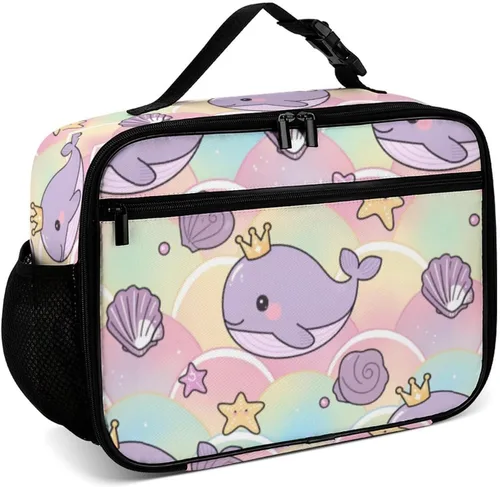 Vista 33 de Lonchera reutilizable con diseño de flores de hibisco blanco, bolsa de almuerzo aislada, lonchera para comida y alimentos, bolsa de mano