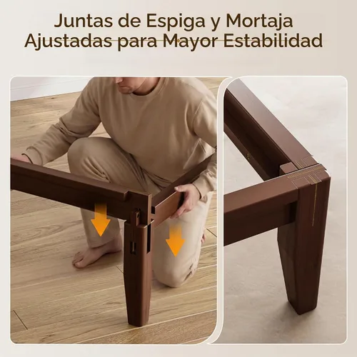 Vista 6 de PRAISUN Marco de cama Queen de madera de bambú con estación de carga y Espresso