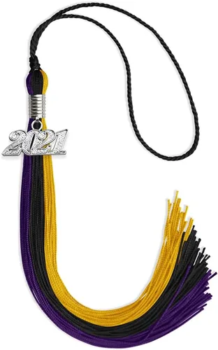 Vista 40 de Endea Graduation Borla de triple color con gota de fecha plateada (negro/dorado/granate, 2020)