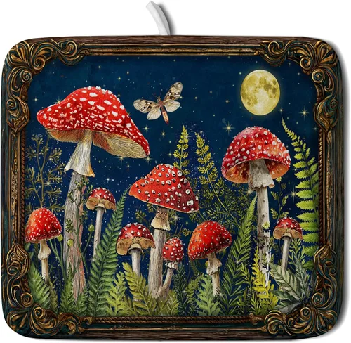 Vista 61 de Tapete de secado de platos de cabaña rústica, tapete escurridor de vida silvestre de oso del bosque, alce, 18 x 24 pulgadas, almohadilla escurridor