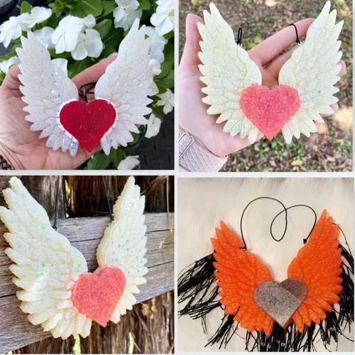 Vista 7 de Molde de silicona Freshie para automóvil con alas de corazón, para perlas aromáticas, velas de jabón, cera y arcilla, molde de yeso