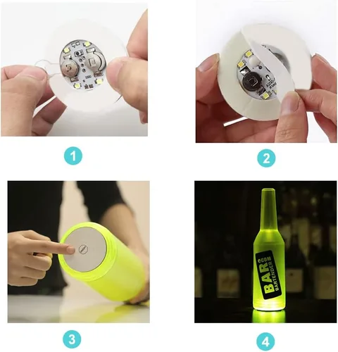 Vista 3 de 12 posavasos LED, luces LED adhesivas, luces LED para botellas, luces para botella de licor de vino, chispas de botella para champán, fiesta, bar