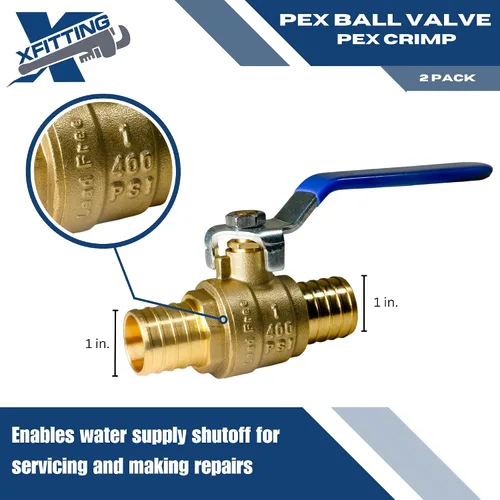 Vista 4 de XFITTING Válvula de bola Pex de 2 piezas de 1 pulgada con mango azul, 24-2-6 = 2X (2 paquetes)