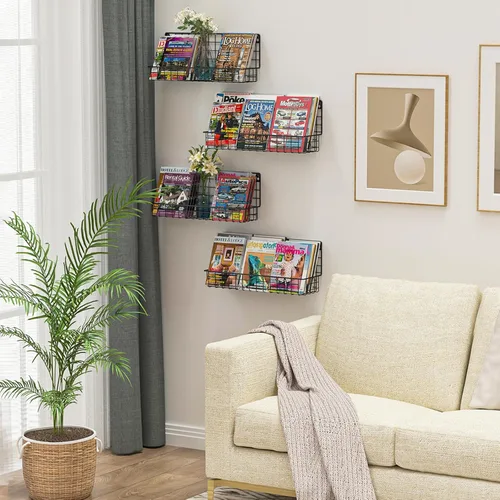Vista 6 de X-cosrack Paquete de 4 estanterías de metal montadas en la pared, estantes flotantes para libros para niños, guardería, aula infantil, organizador