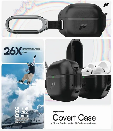 Vista 5 de Proof Labs Funda para AirPods 4 con candado, funda resistente para AirPods de 4ª generación con mosquetón, protección resistente y carcasa