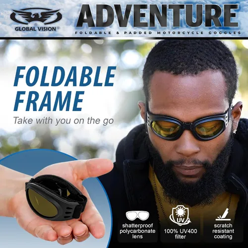 Vista 3 de Global Vision Gafas de aventura para hombre con bolsa Espejo negro-amarillo