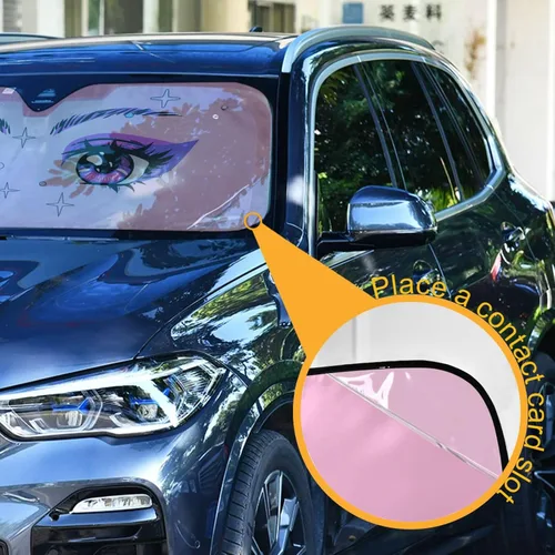 Vista 3 de Boccsty Parasol plegable para parabrisas de automóvil, diseño de ojos de niña de anime, protección solar plegable, bloquea los rayos UV, protector