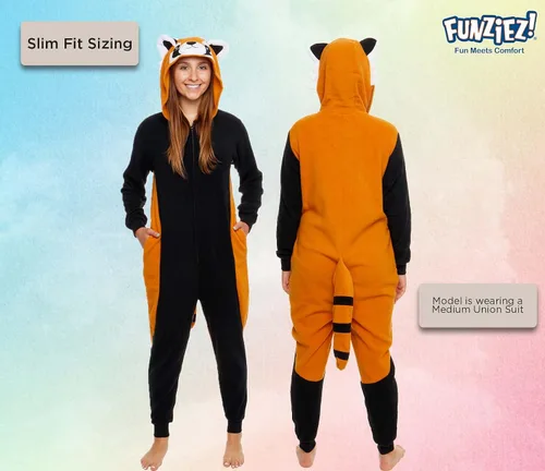 Vista 3 de Slim Fit Adult Onesie - Animal Halloween Costume - Plush Fruit One Piece Cosplay Suit for Women and Men by FUNZIEZ!