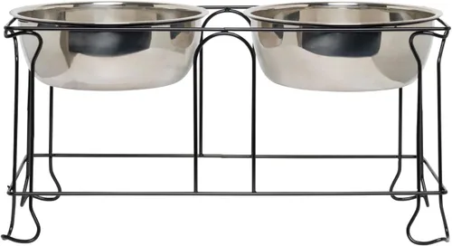 Vista 11 de YML Soporte de hierro forjado de 5 pulgadas con pequeño tazón de alimentador doble de acero inoxidable