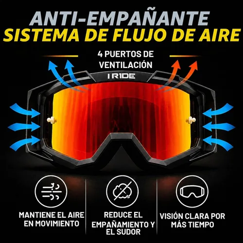 Vista 4 de I RIDE Airtime Motocross Goggles Montura Negra - Lentes Pop Naranja