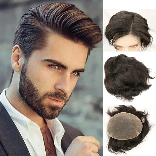 Vista 8 de Voloria Swiss Full Lace Toupee Europeo Real Cabello Humano Reemplazo para Hombres Hairpiece #18 Rubio Ceniza Marrón