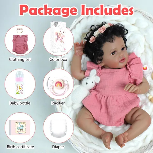 Vista 7 de SCOM Muñeca Bebé Reborn Realista – Niña afroamericana negra de 18 pulgadas, muñecas realistas con cuerpo suave y pesado, juguete de regalo de Bebé