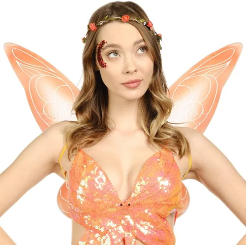 Vista 3 de Funcredible Juego de accesorios para disfraz de hada alas de hada corona de hadas alas de hadas de dientes naranjas adultos
