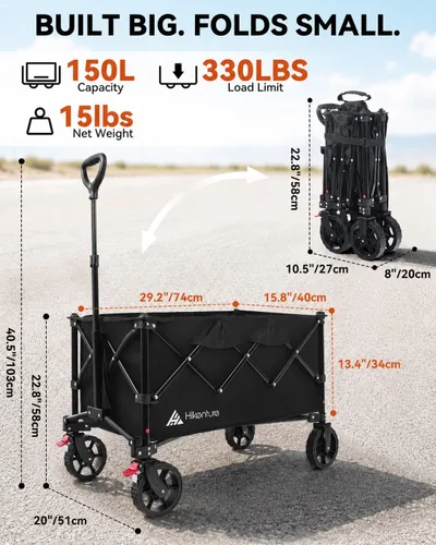 Vista 8 de Hikenture Carros de carros plegables 330LBS, carro plegable resistente
