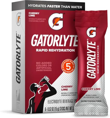 Vista 8 de Gatorlyte Polvo Cereza Lima, rinde porción de 16.9 oz, peso neto 3.1 oz (Paquete de 6)