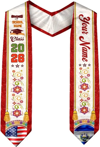 Vista 9 de IZI POD Banda de graduación personalizada de la bandera estadounidense de los salvadoreños, banda de graduación de salvadoreños, estola