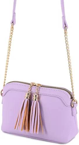 Vista 3 de Bolso cruzado pequeño con dos borlas con correa de cadena, bolso pequeño para mujer