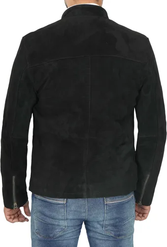 Vista 5 de Blingsoul Brown Suede Jacket Men - Chaqueta de piel de cordero real negra para hombres
