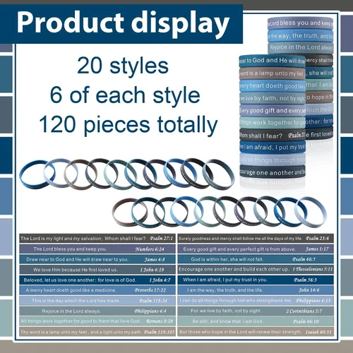 Vista 3 de Estune 120 pulseras con versículo bíblico, pulseras cristianas, color azul