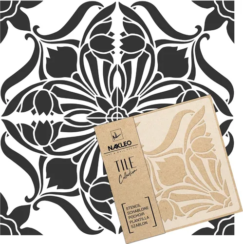 Vista 10 de NAKLEO Plantilla de plástico reutilizable para azulejos, flor de diente de león de Alicante, geométrica marroquí, bloque de pavimento, piso