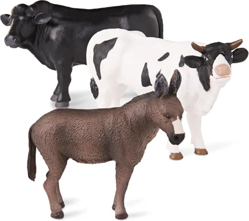 Vista 4 de Terra by Battat Juego de juguetes de animales de granja con figuras realistas de vaca, toros y burro Holstein - Juguetes educativos para niños