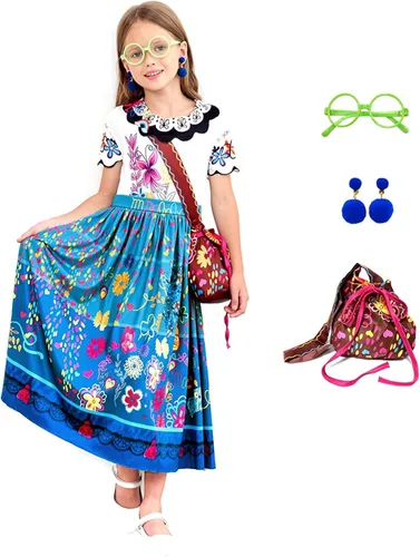 Vista 3 de Avady Encanto Dress for Girls Cosplay Mirabel Princess Birthday Halloween Christmas Party Dress Up With Full Accessories