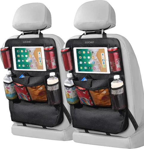 Vista 29 de LUCMO Organizador de asiento trasero de coche con soporte para tableta - 2 piezas, organizador de almacenamiento de coche con 6 bolsillos