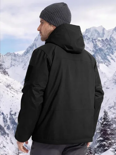 Vista 2 de FREE SOLDIER Chaqueta de esquí impermeable para hombre, abrigo cálido de invierno para nieve, snowboard con múltiples bolsillos, capucha desmontable