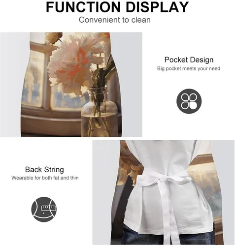 Vista 6 de MUSM Window Flower Apron，Classic Vintage Funny with Pockets Aprons,Adjustable Bib Waterdrop Resistant for Kitchen Cooking Restaurant BBQ Painting
