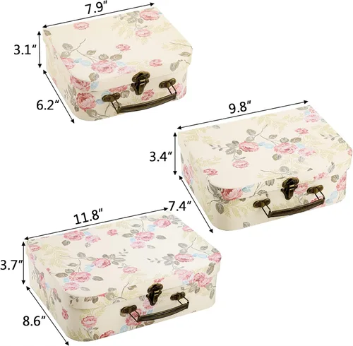 Vista 3 de Fasmov Paquete de 3 maletas de cartón, cajas de almacenamiento decorativas, cajas de regalo con tapas para almacenamiento de fotos, decoración
