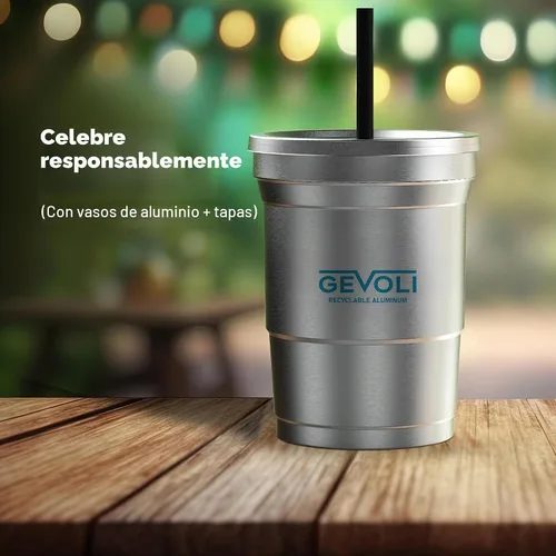 Vista 2 de Gevoli Vasos de aluminio reciclables de 16 onzas con tapas (paquete de 15)
