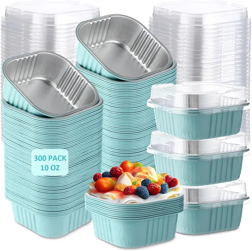 Vista 9 de Aoriher 300 piezas de moldes mini para pasteles de 10 onzas con tapas, moldes de papel de aluminio para hornear, moldes cuadrados desechables