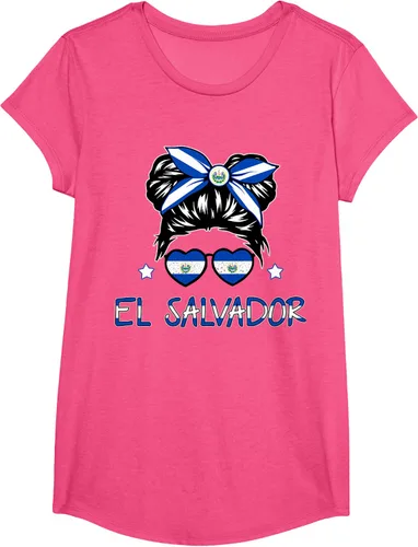 Vista 13 de Camiseta de El Salvador para Niñas Bandera Patrimonio Hispano Salvadoreño
