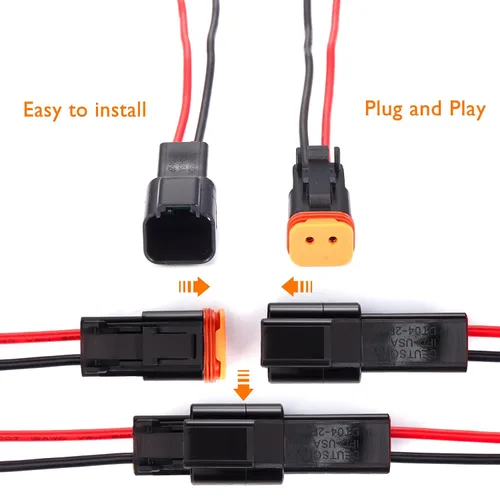 Vista 4 de 5 pares de conectores DT de 2 pines, impermeables, conectores eléctricos automotrices Deutsch, macho y hembra, con cable de 16 AWG, para automóvil