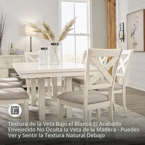 Vista 8 de Signature Design by Ashley Robbinsdale - Mesa extensible para comedor con centro abatible removible, estilo casual, con base de caballete, madera