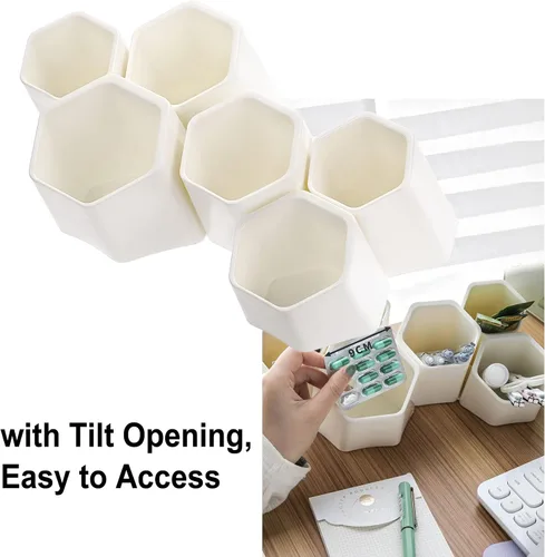 Vista 2 de BTSKY Soporte hexagonal creativo para bolígrafo, contenedor para bolígrafos, olla de cepillo, organizador de almacenamiento de escritorio combinado