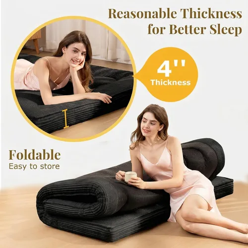 Vista 6 de cidludto Colchón de futón japonés de tamaño individual, sofá cama de 4 pulgadas, colchón de suelo para adultos, tapete de tatami más grueso, Negro