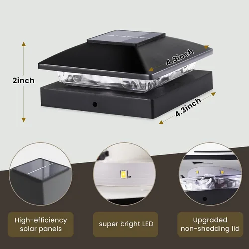 Vista 4 de Luces solares para punta de poste al aire libre 16 unidades, negras, impermeables, alimentadas por energía solar, luces de valla para cubierta