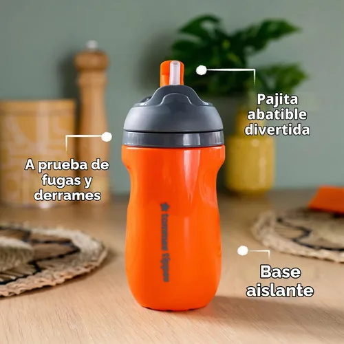 Vista 2 de Tommee Tippee - Botella aislada con popote Superstar, para mayores de 12 meses, 9 onzas / 265 ml, paquete de 1 botella de agua para niños pequeños
