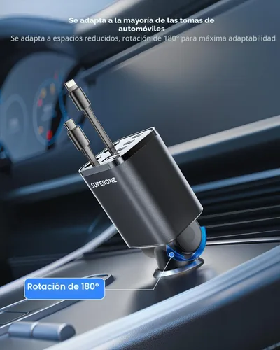 Vista 8 de SUPERONE - Cargador retráctil para automóvil, 99 W, con cables, carga rápida, adaptador USB C para iPhone 17, 16, 15, 14, 13, 12, Samsung, negro