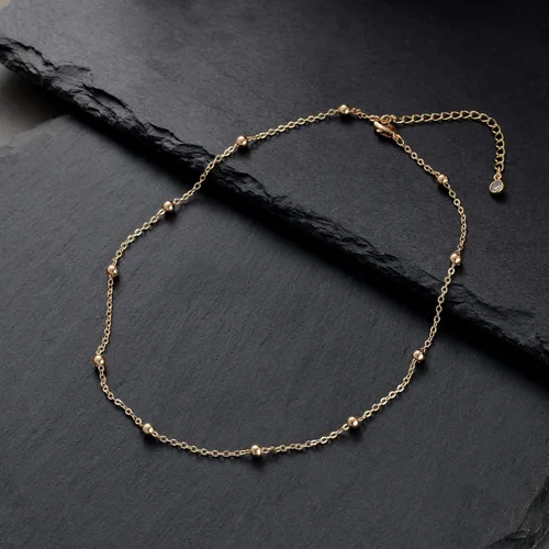 Vista 6 de MEVECCO Gargantilla Delicada de Cadena de Oro Collar Gargantilla de Oro de 14K Plateado Hecho a Mano Boho Lindo Pequeñas Cuentas con Eslabones