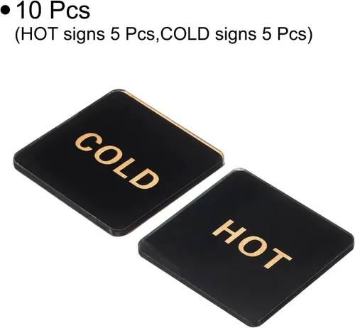 Vista 3 de PATIKIL Etiqueta autoadhesiva para agua caliente/fría, paquete de 5 pares/10 calcomanías cuadradas acrílicas para fregaderos de grifos, negro/dorado
