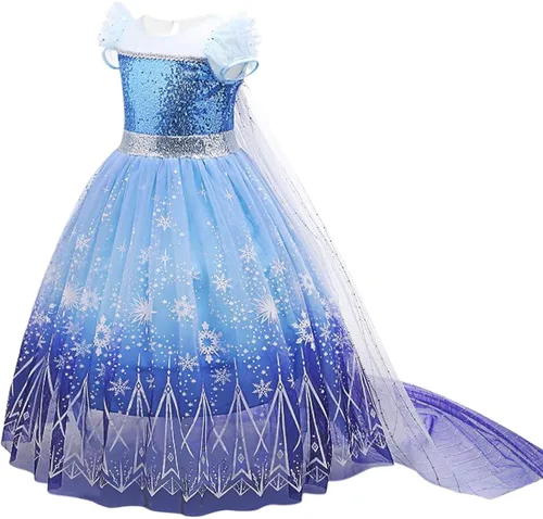Vista 3 de Vestido para niñas, disfraz de Elsa para niños, vestido de princesa con lentejuelas, para fiesta de Halloween, Navidad, noche, desfile, Elsa